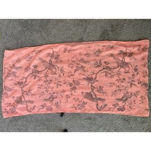 Pink lightweight infinity scarf with flowers/birds, 17 inches X 36 inches